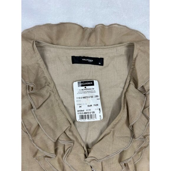 NWT Hallhuber Beige Sleeveless Ruffled Collar Silk Blend Dress Size 34 - Picture 9 of 12